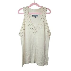 CATHERINE MALANDRINO Women's Ivory V-Neck Studded Tank Top Size L